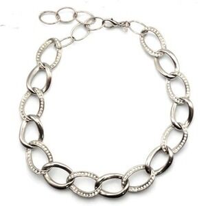 Premier Designs Chunky Silver Tone Large Link Necklace with Rhinestones 16"-18"
